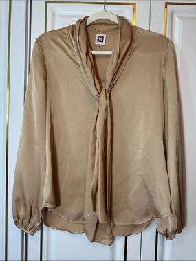 Tie-Neck tan blouse
